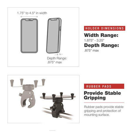 Большое крепление для телефона RAM® X-Grip® с низкопрофильным средним зажимом Tough-Claw™