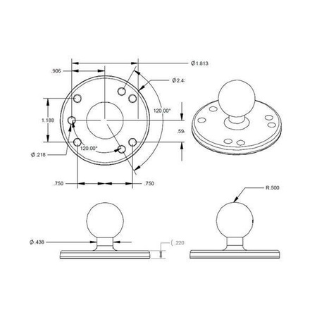 Хромированная круглая пластина RAM® с шариком