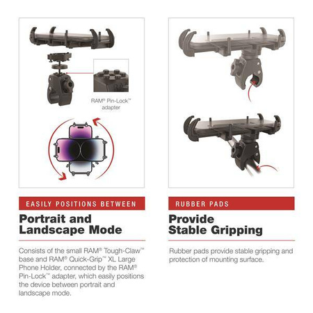 Крепление для телефона RAM® Quick-Grip™ XL с низкопрофильным зажимом Tough-Claw™