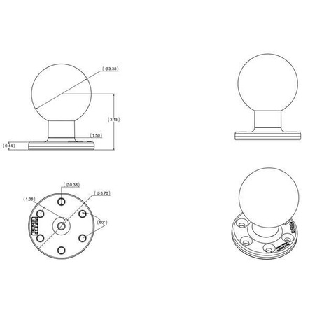 Большая круглая пластина RAM® с 6 отверстиями и шариком — размер E