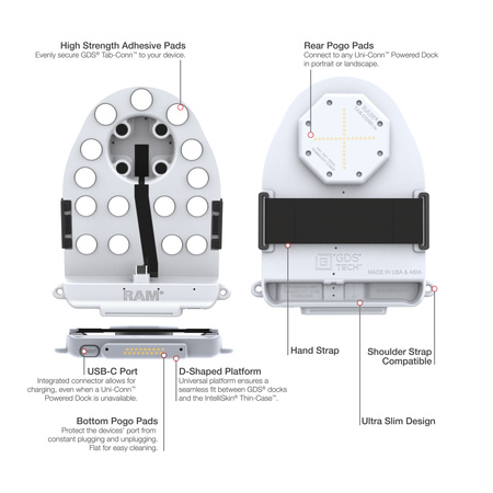 GDS® Tab-Conn™ для чехлов в стиле Folio (D-образная форма и задние подушечки) - серый