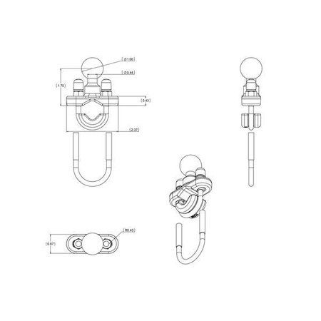 Основание руля RAM® с U-образным болтом для направляющих диаметром от 0,5 до 1 дюйма — размер B