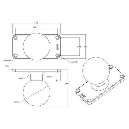 Шаровое основание RAM® с узором из 4 отверстий размером 1,5 x 3,5 дюйма — размер D