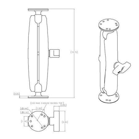 Двойное шаровое крепление RAM® с двумя круглыми пластинами — размер C, длинный
