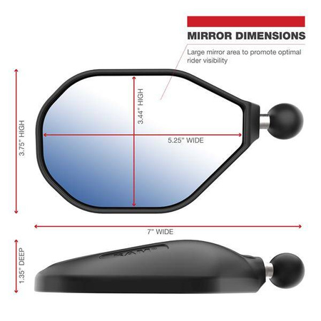 Комплект RAM® Tough-Mirror™ с основаниями M10-1,25 + реверсивный адаптер — длинный кронштейн