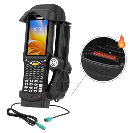 Док-станция с электроприводом RAM® с блокировкой + USB-A для Zebra MC9400/9300 — контакты с подогревом