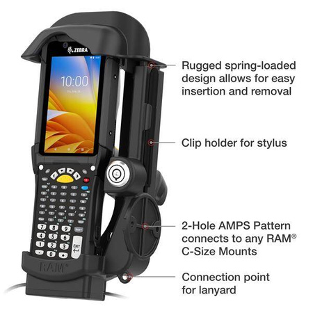 Док-станция с электроприводом RAM® с блокировкой + USB-A для Zebra MC9400/9300 — контакты с подогревом